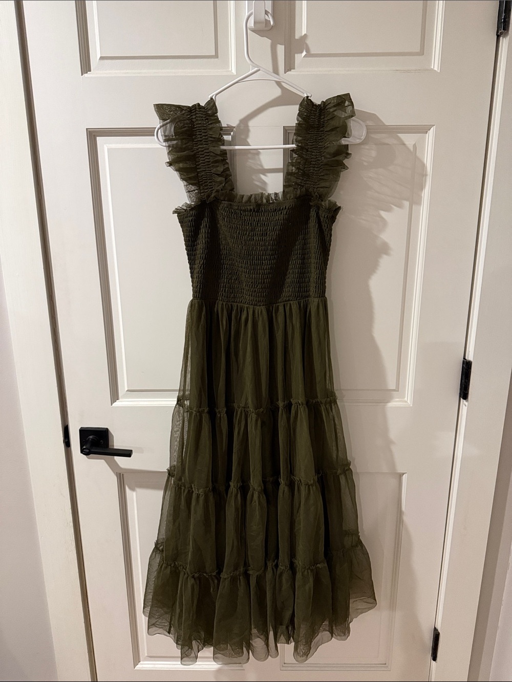 Baltic Born Olive Green Tiered Midi Dress with Ruffle Straps
